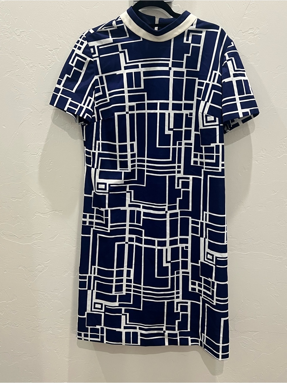 1950s Nelly Don Day Navy Dress Retro Housewife Geometric Jackie Kennedy XL